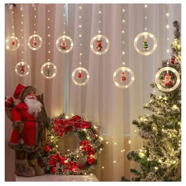 Quace Ring Santa Curtain Light